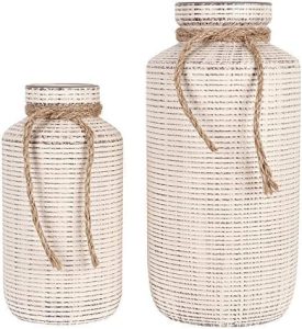 Vases blancs avec ficelle en jute style farmhouse bord de mer